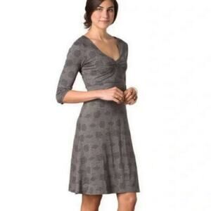 Toad & Co Rosalinda gray/tan 3/4 sleeve midi dress women's S